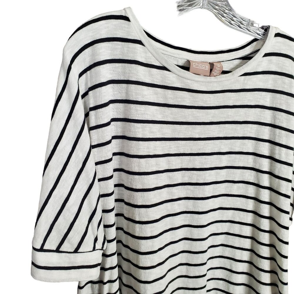 Chicos 3 Size XL Shirt Nautical Stripe Banded Kimono Half Sleeve Relaxed Knit - Picture 6 of 8